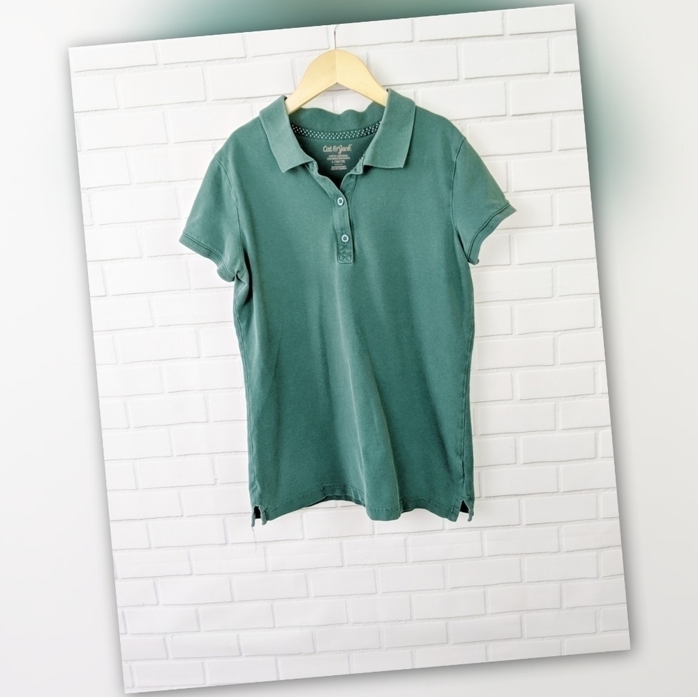 Cat & Jack‎ Green Polo Shirt Uniform Kids Girls Large 10-12